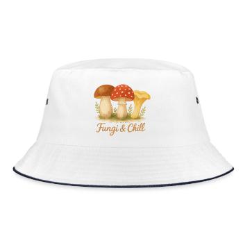 Fungi & Chill - Bucket Hat - Weiß/Navy - Vorne