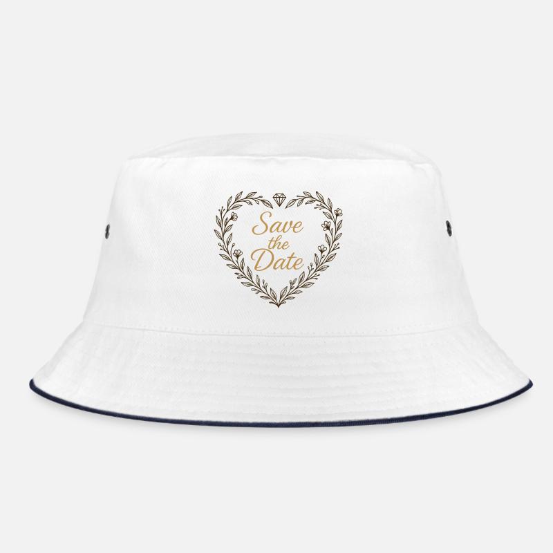 Save the Date Herz mit Diamant – Hochzeit 2025 - Bucket Hat - Weiß/Navy