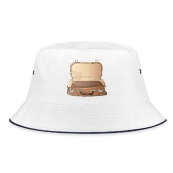 Retro suitcase opened-Nostalgic travel companion - Bucket Hat - white/navy - Front