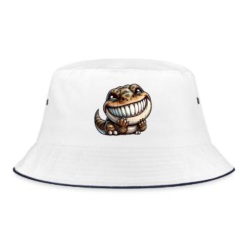 Cute Shy T-Rex Dinosaur Cartoon - Bucket Hat - white/navy - Front