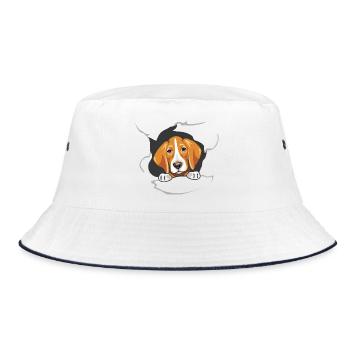 Un foxhound jette un coup d’œil à travers le papier déchiré - Bob - blanc/marine - Devant