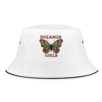 Verträumter Schmetterling und inspirierende Inschrift - Bucket Hat - Weiß/Navy - Vorne