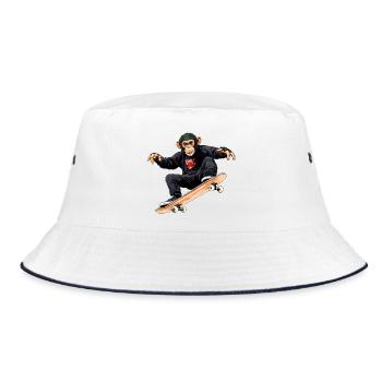Affe Skateboard - Bucket Hat - Weiß/Navy - Vorne