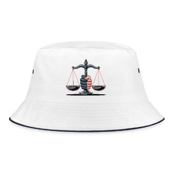 Gerechtigkeitswaage-Illustration - Bucket Hat - Weiß/Navy - Vorne