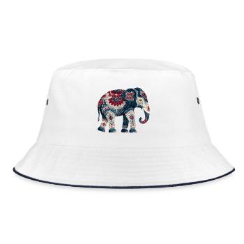 Indigoblauer Elefant - Bucket Hat - Weiß/Navy - Vorne
