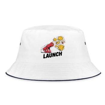 Comic Dinosaurier Kanone Explosion Design - Bucket Hat - Weiß/Navy - Vorne