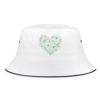 Floral heart pattern, floral heart in shades of green - Bucket Hat - white/navy - Front
