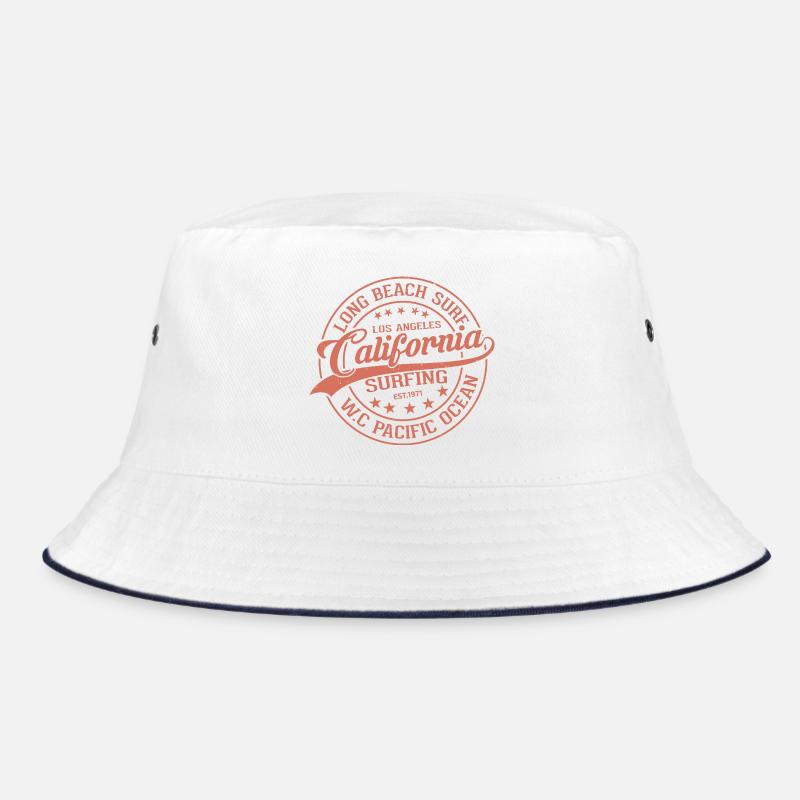 California Surfer Waves Pattern - Bucket Hat - white/navy