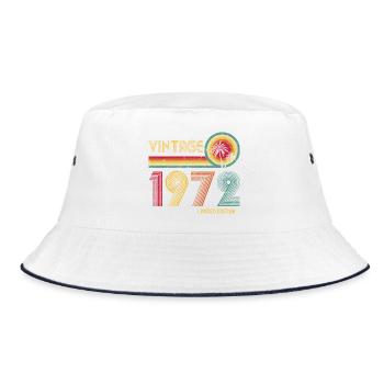 Vintage 1970s Retro Circle and Number Design - Bucket Hat - white/navy - Front