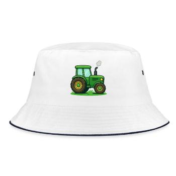 Traktor Kinder Geschenkidee - Bucket Hat - Weiß/Navy - Vorne