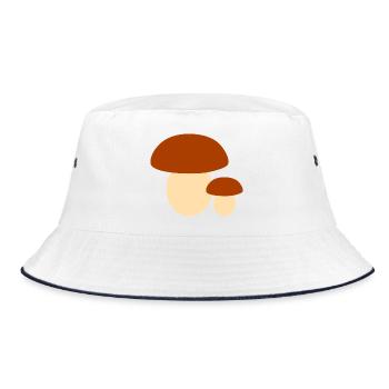 Minimalistische Pilz-Illustration - Bucket Hat - Weiß/Navy - Vorne