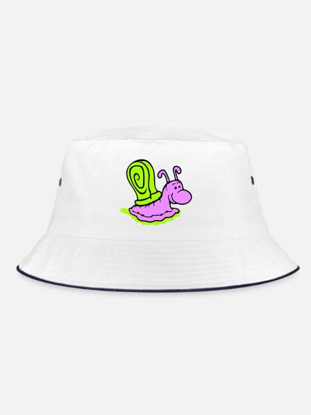 Snail Slime Trail Cute Cute Happy Cool - Bucket Hat - white/navy - Front
