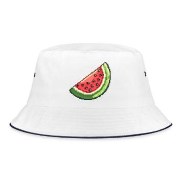 Pixel Wassermelone Slice - Bucket Hat - Weiß/Navy - Vorne