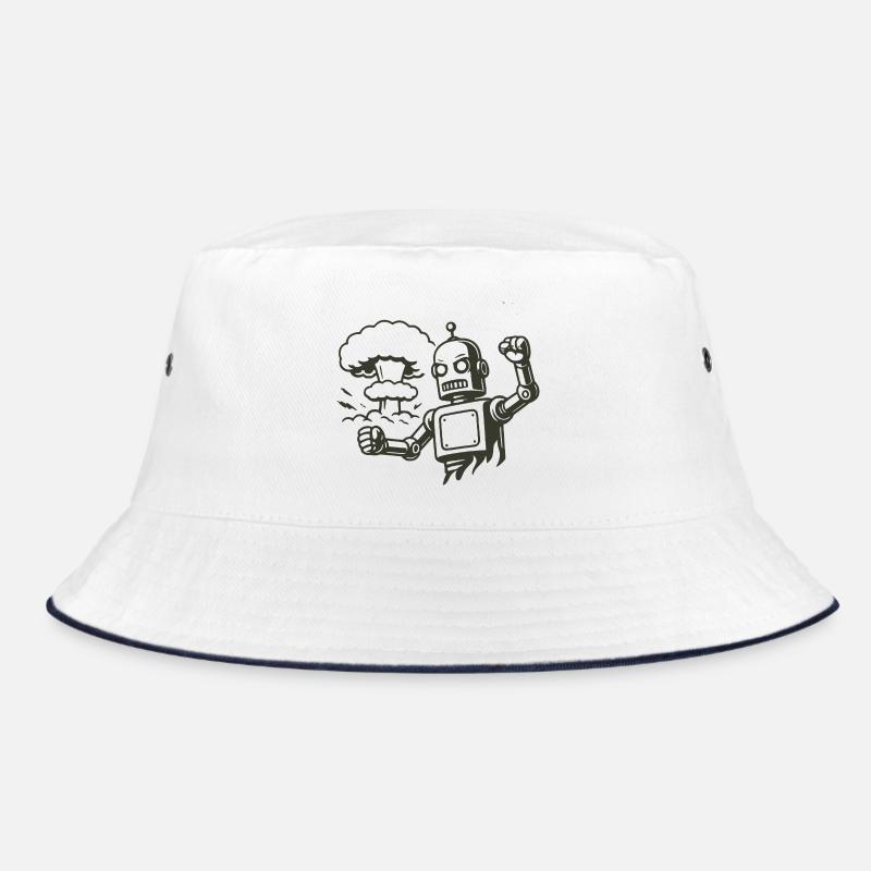 Retro Roboter vor Explosionswolke - Bucket Hat - Weiß/Navy