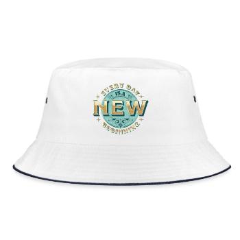 Every day is a new beginning – Vintage Badge - Bucket Hat - white/navy - Front