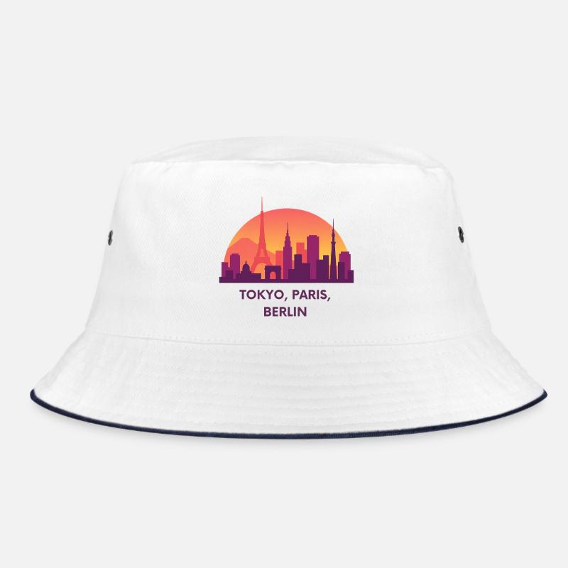 Skyline Trio Tokyo Paris Berlin at sunset Bucket Hat
