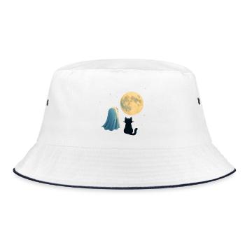 Moonlit Night: Ghost and Cat - Bucket Hat - white/navy - Front