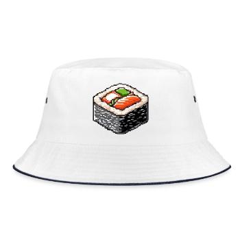 Pixel Sushi Bento Art - Bucket Hat - white/navy - Front