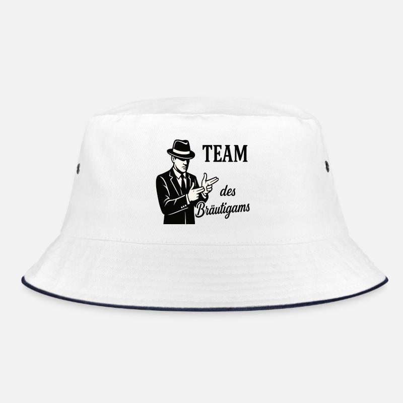 Team des Bräutigams Logo Tee - Bucket Hat - Weiß/Navy