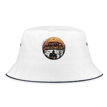 Halloween Spuk Kreisförmig Gelb Orange - Bucket Hat - Weiß/Navy - Vorne