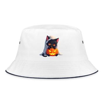 Halloween Cat with Halloween Pumpkin - Bucket Hat - white/navy - Front