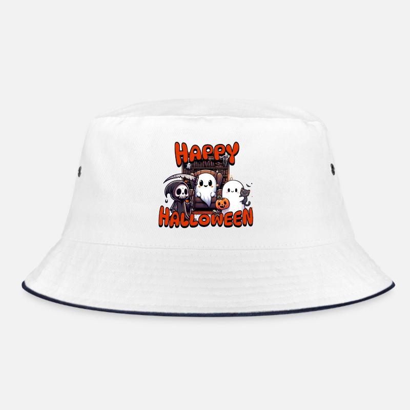 Cute Ghosts Halloween Scene with Pumpkin Bucket Hat