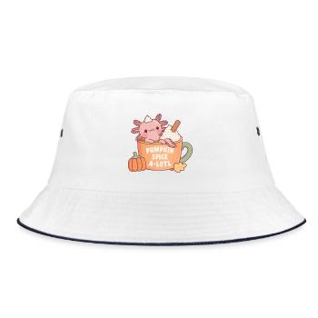 Süßer Axolotl In Kaffeetasse Kürbisgewürz A Lotl - Bucket Hat - Weiß/Navy - Vorne