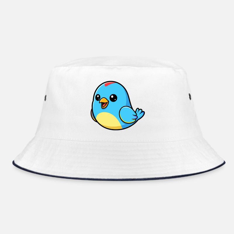 Fröhlicher Blauer Vogel Cartoon - Bucket Hat - Weiß/Navy