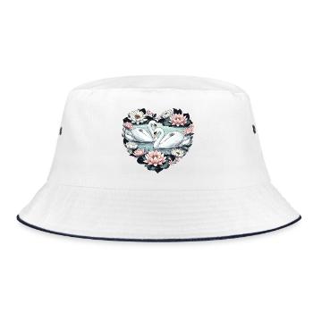 Schwäne und Lotusblüten - Bucket Hat - Weiß/Navy - Vorne
