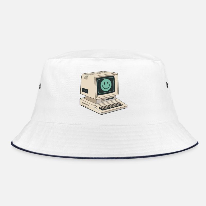 Retro-Smiley-Gesicht auf Vintage-Computer Bucket Hat