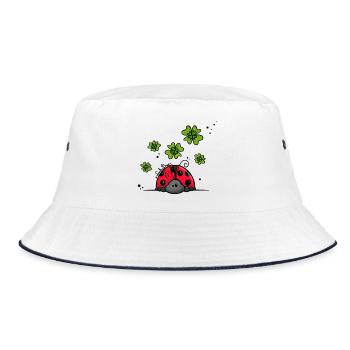 Marienkäfer mit Glücksklee - Bucket Hat - Weiß/Navy - Vorne