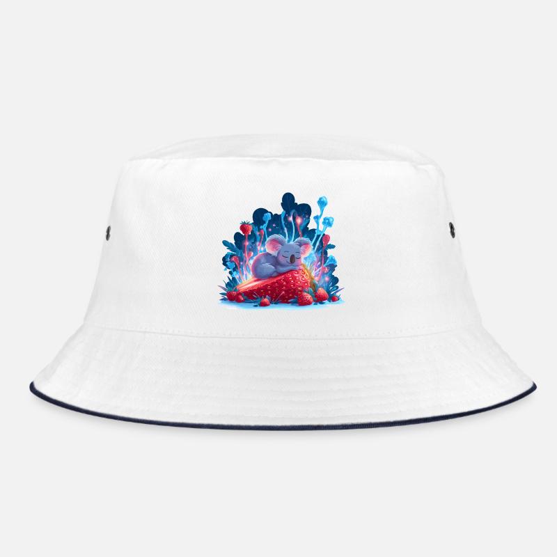 Sleeping koala on strawberry neon forest Bucket Hat