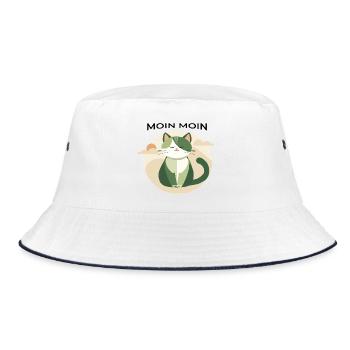 Moin moin - Cat with North German greeting - Bucket Hat - white/navy - Front