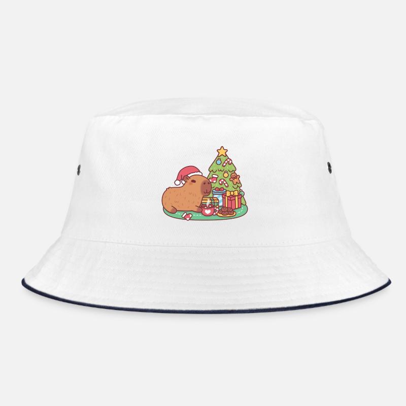 Cute Capybara Chilling Near Christmas Tree Bucket Hat