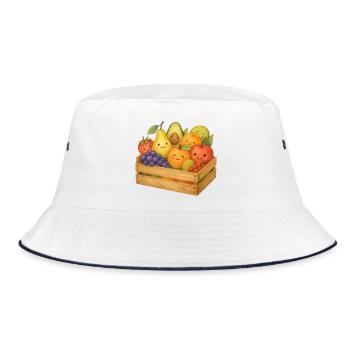 Smiling Fruit Basket Watercolor Fruits Basket Kids - Bucket Hat - white/navy - Front