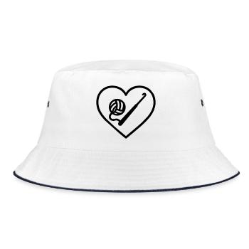 Crochet Heart – Handmade Passion - Bucket Hat - white/navy - Front