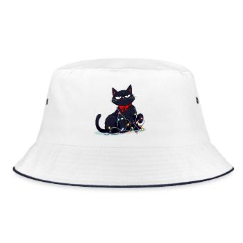 Lustige grimmige Katze Weihnachten  - Bucket Hat - Weiß/Navy - Vorne