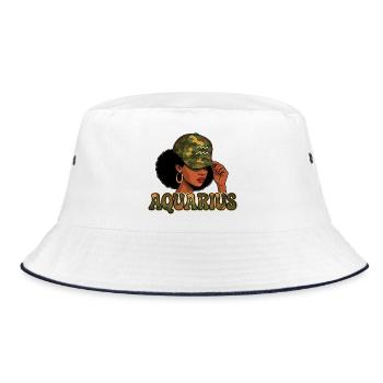 Aquarius Queen – Camo Afro Girl Visionary Spirit - Bucket Hat - white/navy - Front