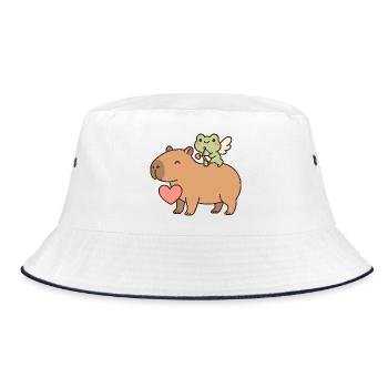 Capybara & Amor-Frosch – Süßes Valentinsmotiv - Bucket Hat - Weiß/Navy - Vorne