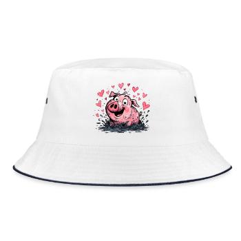 Liebesherz Schweinchen Splash - Bucket Hat - Weiß/Navy - Vorne