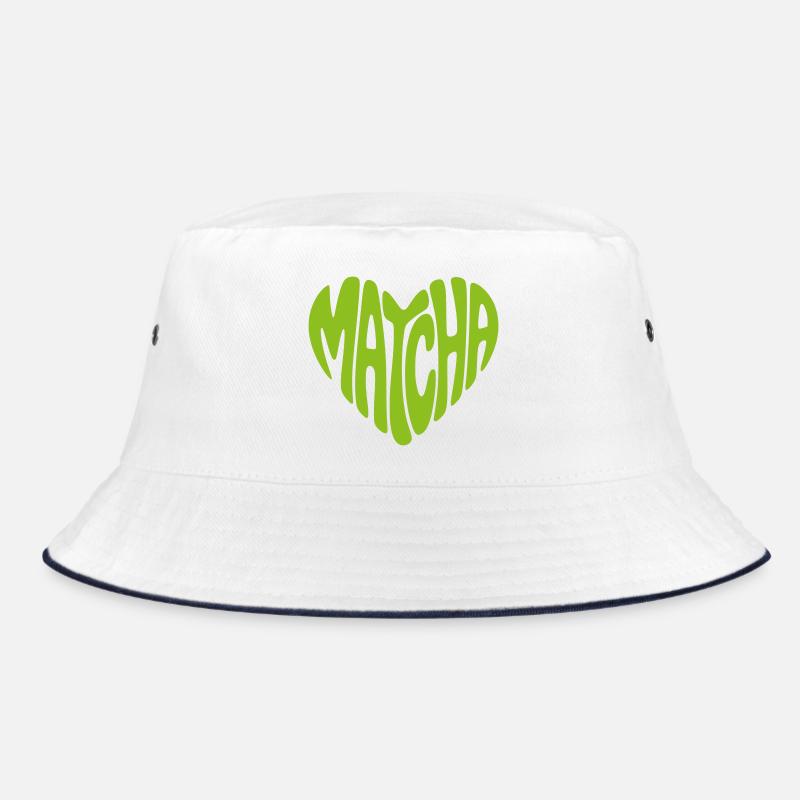 Matcha Herz Form - Bucket Hat - Weiß/Navy