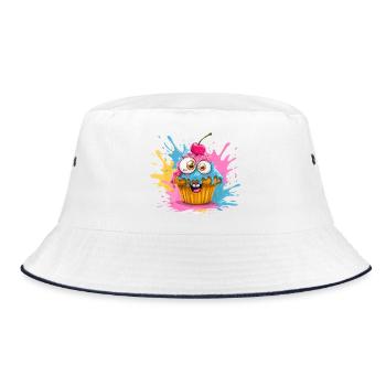 Bunter Cupcake mit Glubschaugen - Bucket Hat - Weiß/Navy - Vorne