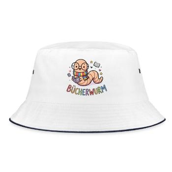 Bücherwurm Cute German Bookworm Reading Gift - Bucket Hat - Weiß/Navy - Vorne