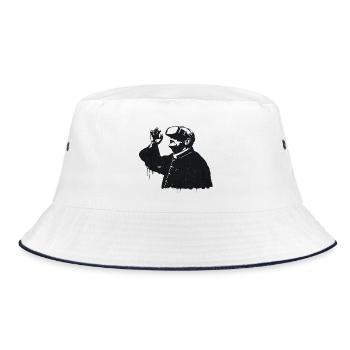 Priester mit VR Brille – Glaube trifft Zukunft - Bucket Hat - Weiß/Navy - Vorne