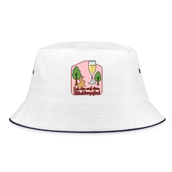 Blubberpfad: Waldweg und Sektglas - Bucket Hat - Weiß/Navy - Vorne