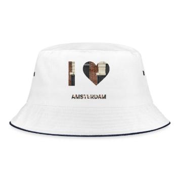 Amsterdam Brick Heart Emblem Tee - Bucket Hat - white/navy - Front
