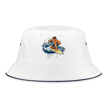 Dynamic graffiti illustration of a surfer - Bucket Hat - white/navy - Front