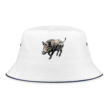 Wild Boar Ink Tattoo Drawing - Bucket Hat - white/navy - Front