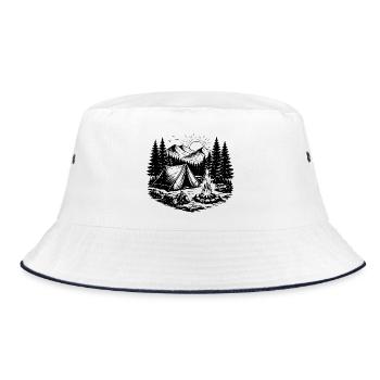 Camping Zelt Wald Outdoor - Bucket Hat - Weiß/Navy - Vorne