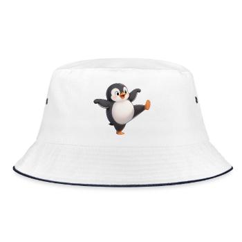 Cute Penguin Kung Fu Master Cartoon Great Dances - Bucket Hat - white/navy - Front